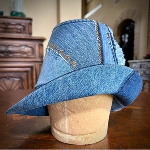 Denim Fedora Hat for updo’s messybuns high ponytails  Unisex